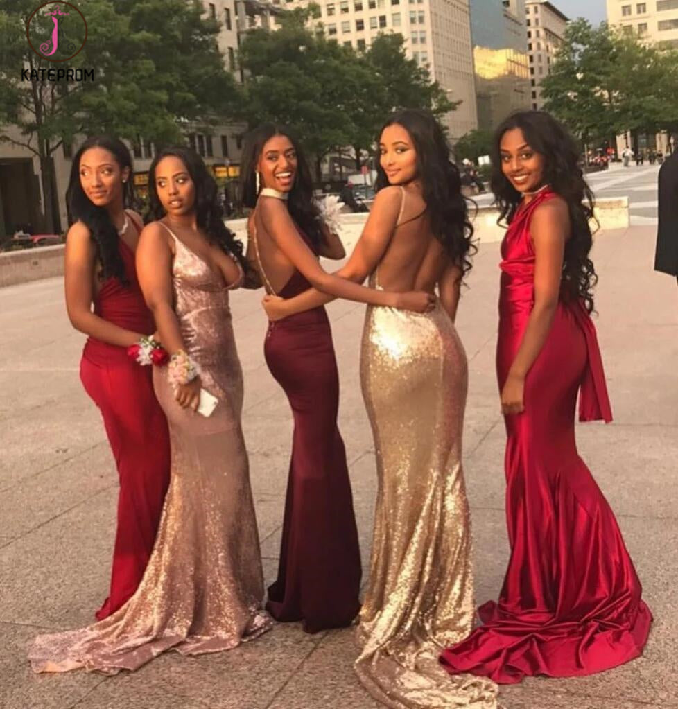 Sexy Affordable V-neck Unique Custom Mismatched Mermaid Long Bridesmaid Dresses KPB0070