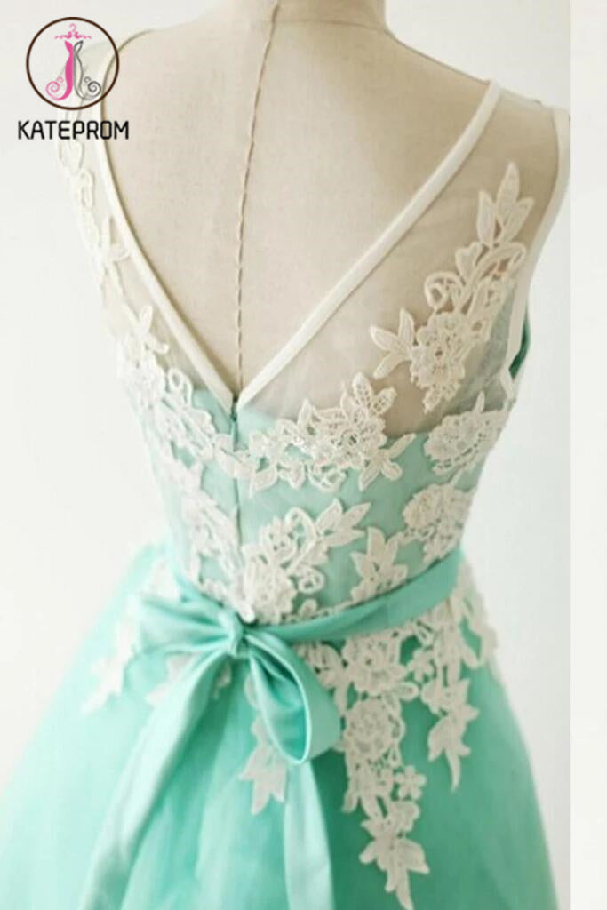 Emerald Lace Cap Sleeves Backless Homecoming Cocktail Dresses KPH0032