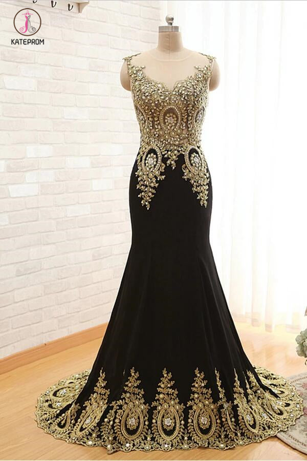 Mermaid Satin Appliques Beading Prom Dresses Evening Dress KPP0120