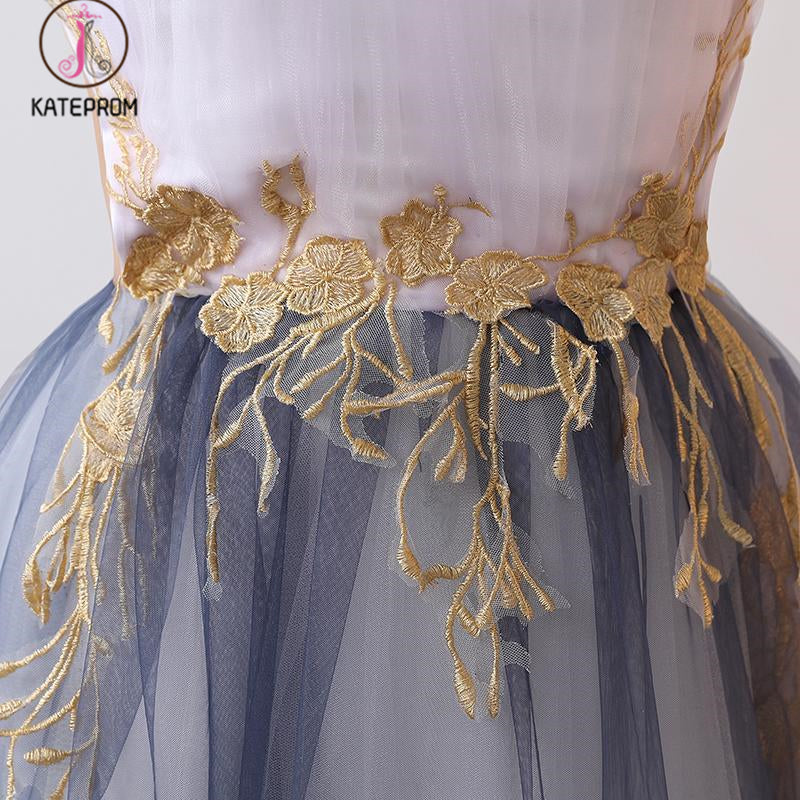 A-line Halter Tulle Prom Dresses With Applique, Ombre Sexy Backless Formal Dresses KPP0527