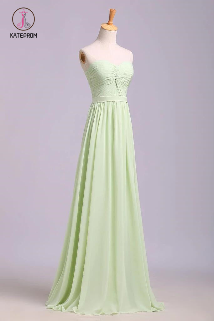 Simple Sweetheart Chiffon Prom Dress, Long Pleated Sleeveless Bridesmaid Dresses KPB0140