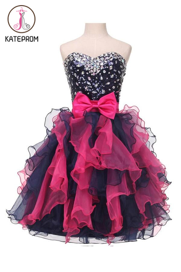 Sweetheart Organza Beaded Homecoming Dresses With Ruffles KPH0080