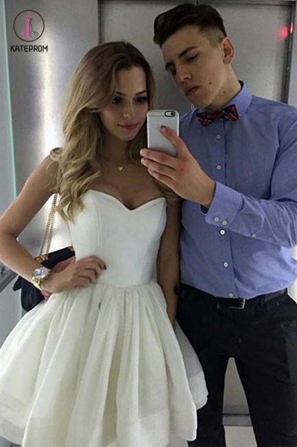 Mini Strapless Dresses,Cute A-Line Sweetheart Ivory Short Homecoming/Cocktail Dress KPH0171