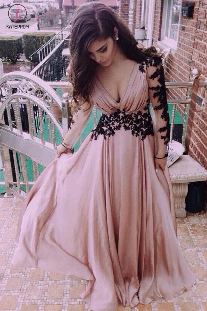 V-Neck Long Sleeve Lace Prom Dress/Evening Dress KPP0083