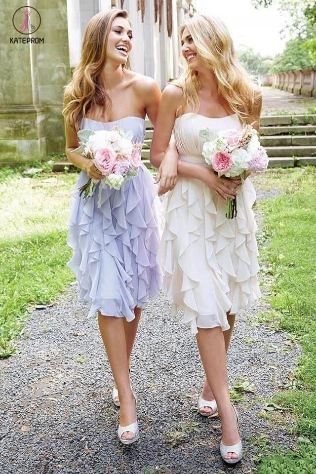 Empire Strapless Chiffon with Ruffles Knee-length Short Bridesmaid Dresses KPB0021