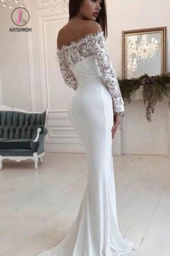 Mermaid Wedding Dress Long Sleeves Off the Shoulder Bridal Dress with Lace KPW0296