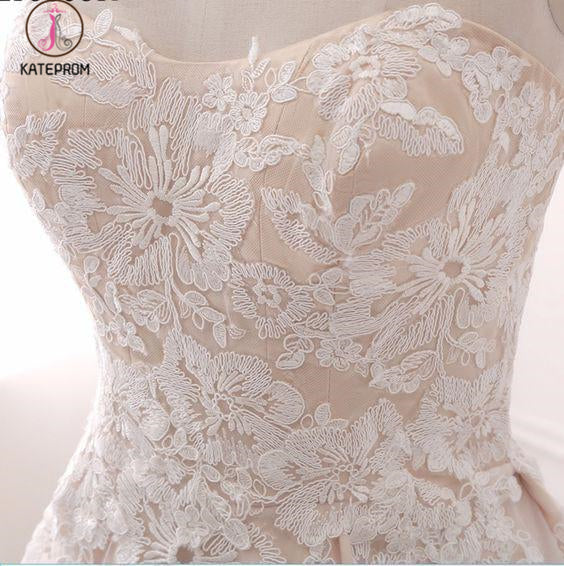 A Line Sweetheart Tulle Wedding Dress with Appliques,Strapless Prom Dresses KPP0463