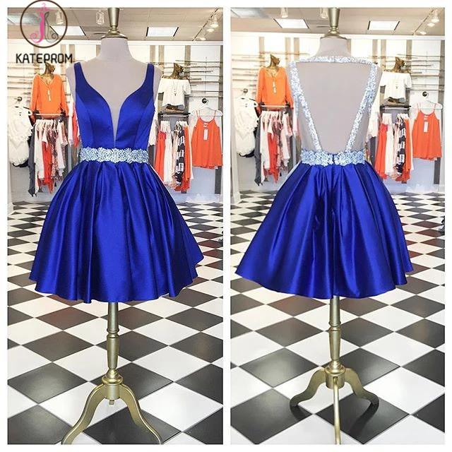 Cute Short Prom Dress Homecoming Dress,Royal Blue Beading Sleeveless Homecoming Dress KPH0157