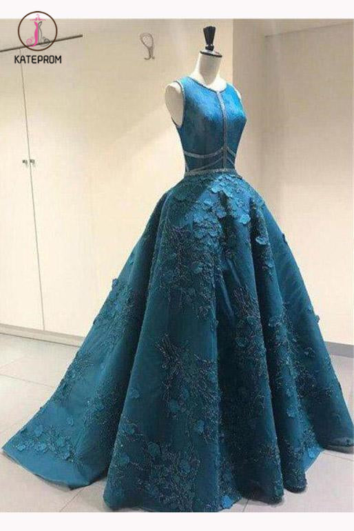 Unique Applique Formal Dresses, A Line Elegant Ruched Long Prom Dresses KPP0607