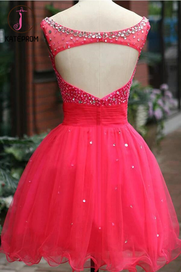 Fuchsia Tulle Beading Prom Dresses Homecoming Dress KPH0085