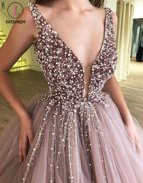 A-line Elegant Sparkly Gorgeous Princess Prom Gown,Stunning Tulle Prom Dresses KPP0602
