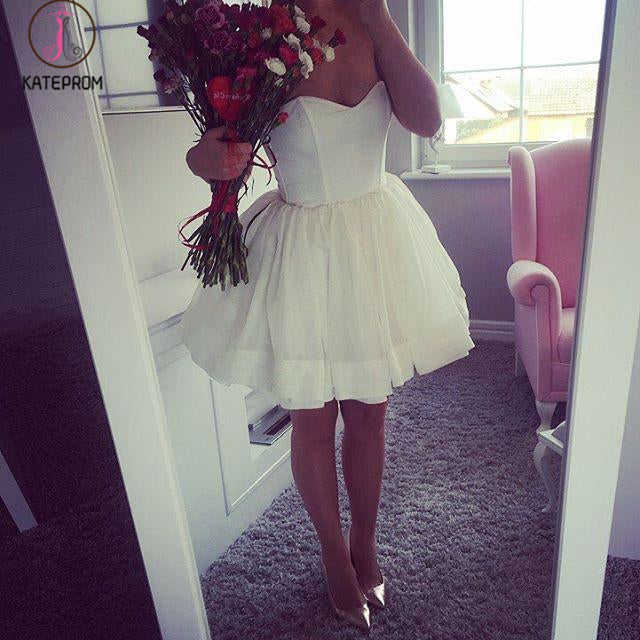 Mini Strapless Dresses,Cute A-Line Sweetheart Ivory Short Homecoming/Cocktail Dress KPH0171