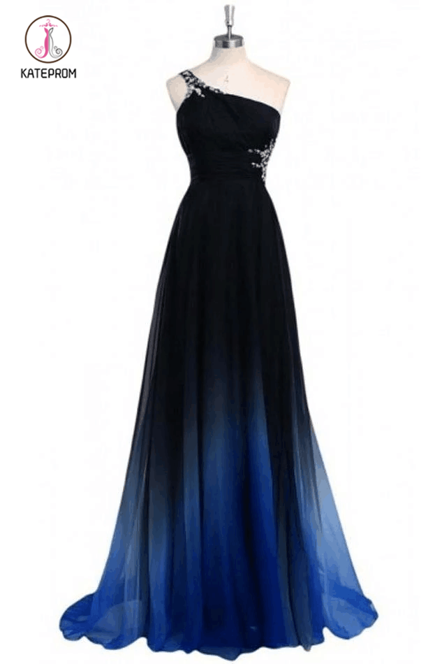 Ombre A Line One Shoulder Beading Chiffon Prom Dress,Gradient Formal Dress KPB0103