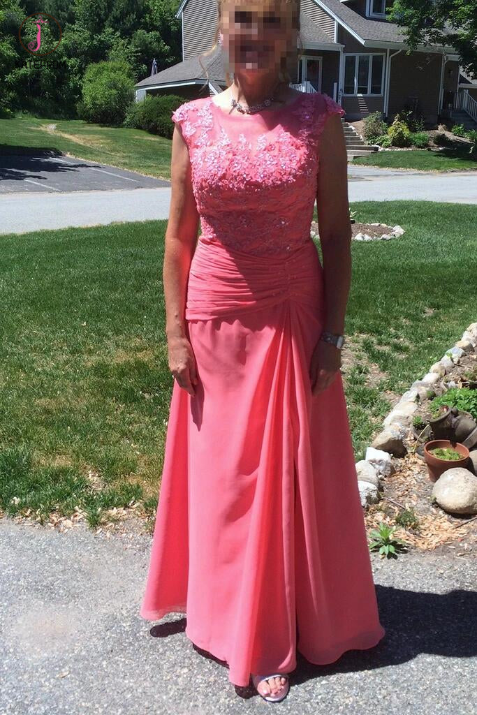 Sheath/Column Floor-Length Chiffon Mother of the Bride Dress With Ruffle Lace Appliques KPM0002