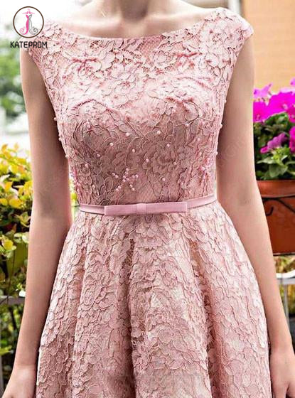 A-line Tea-length Pink Lace Homecoming Dress,Cute Graduation Dresses,Short Prom Dress KPH0176