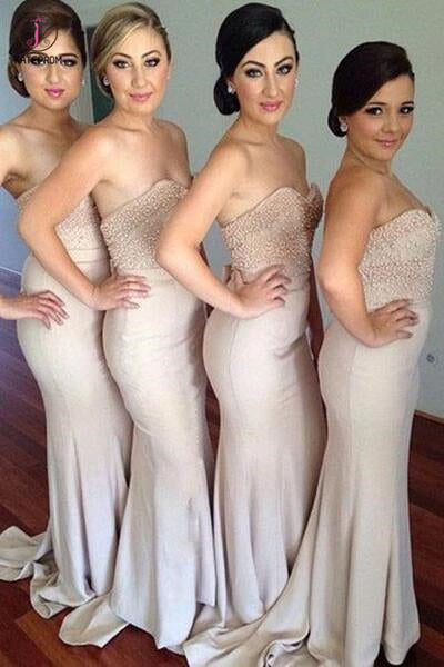 Strapless Bridesmaid Dress,Long Beaded Sweetheart Bridesmaid Dresses,Sexy Prom Dress KPB0045