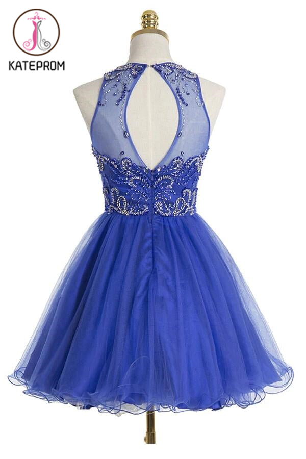 Royal Blue Organza Scoop Short Homecoming Dresses KPH0078