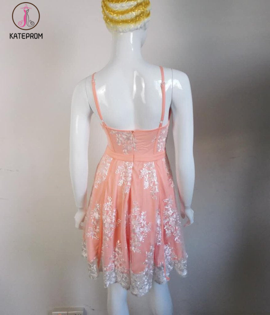 Sexy A-Line Spaghetti Straps Tulle Short Homecoming Dresses with Lace Appliques,Mini Dress KPH0234