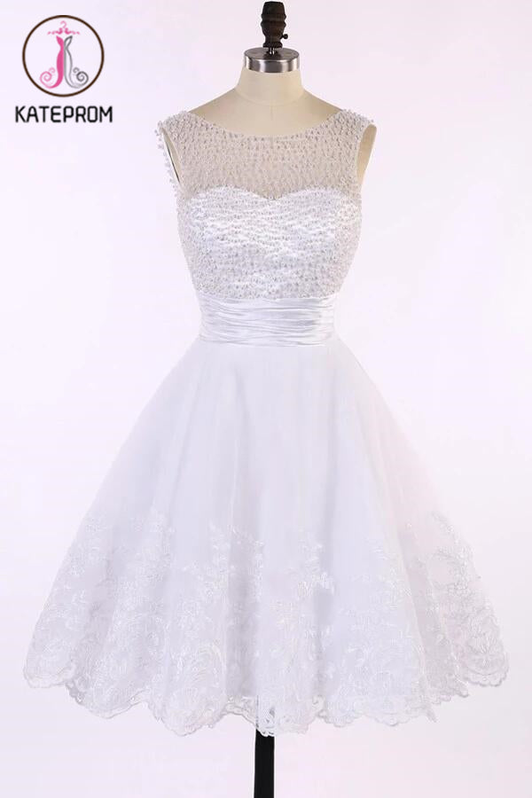 V-neck Ivory Lace Prom Dress Homecoming Dresses KPH0064