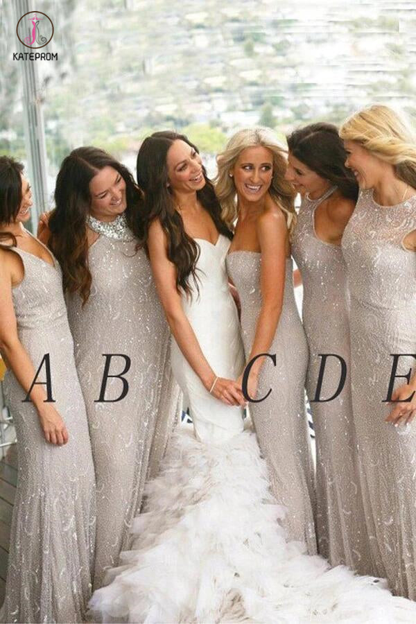 Light Gray New Arrival Bridesmaid Dress,Mermaid Bridesmaid Gowns,Sleeveless Wedding Party Dress KPB0040