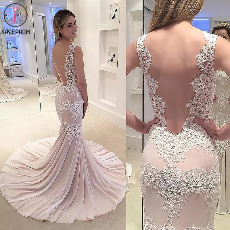 Mermaid Wedding Dress,Appliqued Sleeveless Wedding Gown,Chiffon Sexy Backless Bridal Dress KPW0042