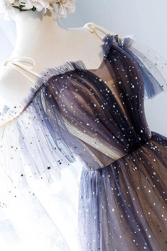 Sparkly Off the Shoulder Homecoming Dress with Short Sleeves, Unique Tulle Short Dress KPH0125