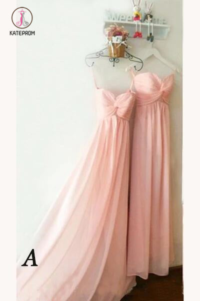Peach Sweetheart Long Chiffon Bridesmaid Dress, Floor Length Pleats Bridesmaid Dress KPB0134