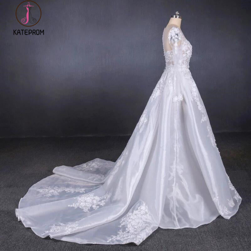 Gorgeous Long Sleeves Sweetheart Wedding Dress, White Bridal Dresses with Applique KPW0471