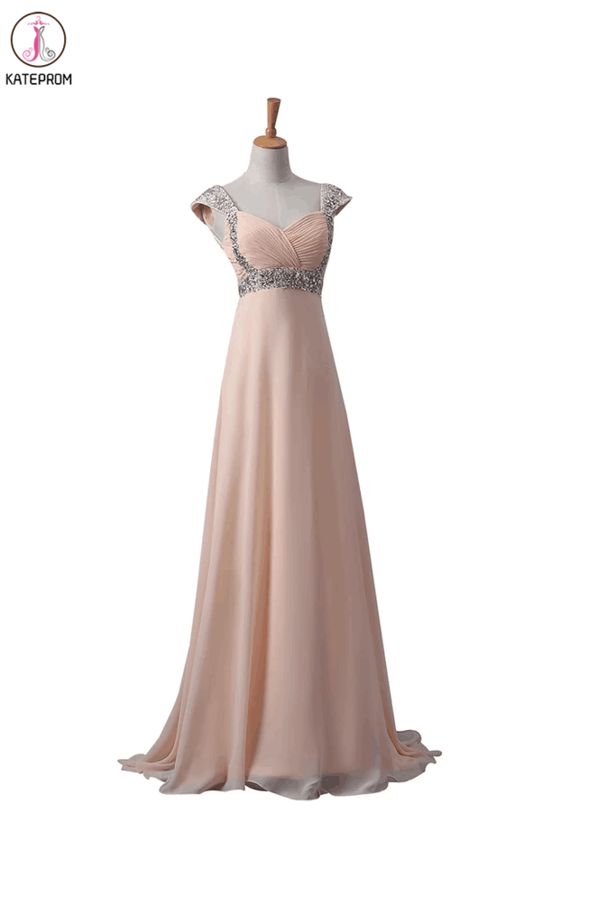 Blush Pink Chiffon Beaded Long Prom\Evening Dresses KPP0008