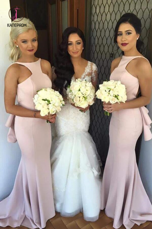 Mermaid Sleeveless Brush Train Bridesmaid Dresses, Simple Trumpet Prom Dress KPB0121