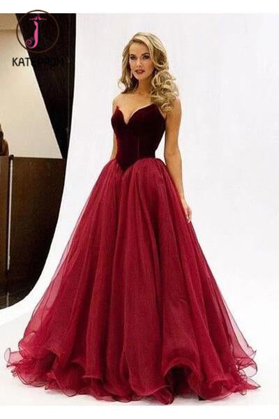 Sexy A line V-Neck Prom Dress,Noble Strapless Evening Dress,Organza Prom Dresses KPP0155