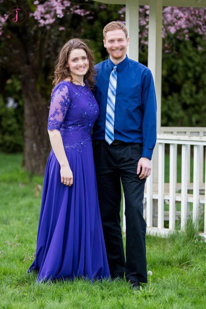 Half Sleeve Long Chiffon Lace Mother of the Bride Dress,A-line Mother of the Bride Dress KPM0004