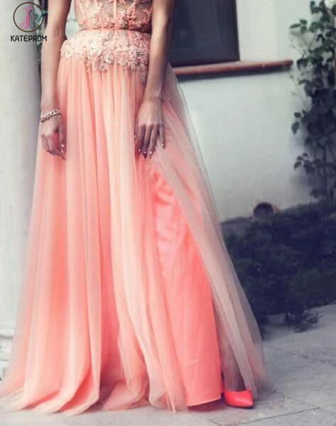 Blush Pink Strapless Long Appliques Prom Dress Evening Dress KPP0095