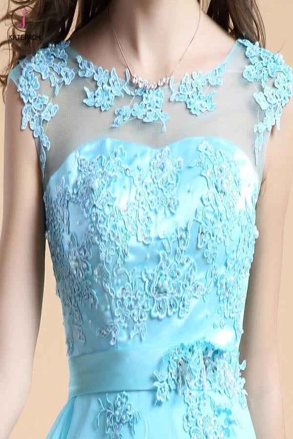 Backless Light Sky Blue Backless Chiffon Long Lace Beaded Prom Dresses KPP0050