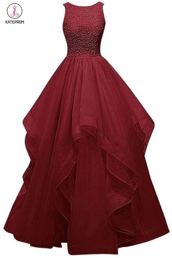 Charming A-Line Organza Sleeveless Prom Dress Evening Dress with Beading KPP0071