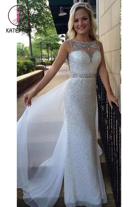 White Sequin Shiny Long Chiffon Prom Dresses,Beading Prom Dress,Sexy School Dancing Dress KPP0137