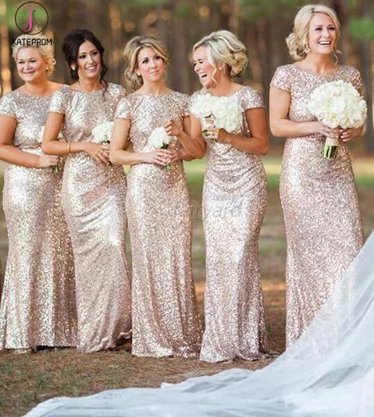 Sheath Sequined Cowl Floor-length Cap Sleeves Prom Dress,Bridesmaid Dresses KPB0056