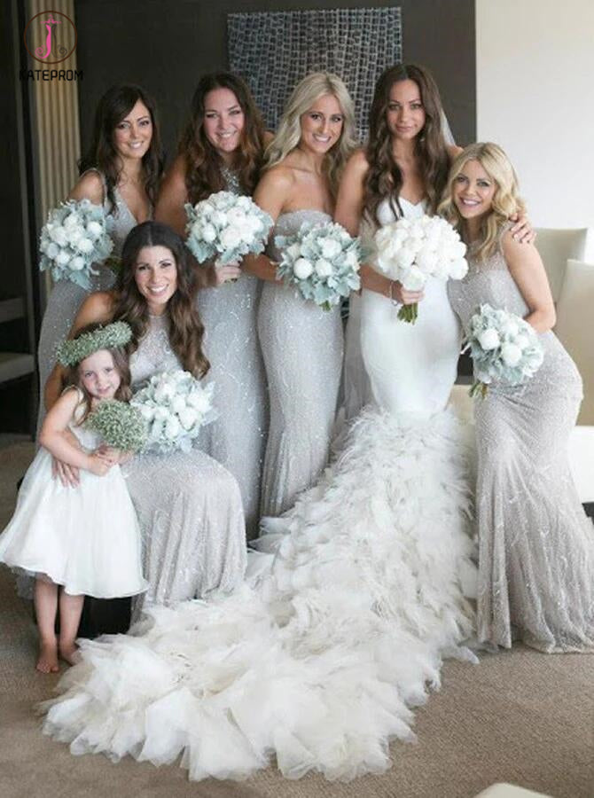 Light Gray New Arrival Bridesmaid Dress,Mermaid Bridesmaid Gowns,Sleeveless Wedding Party Dress KPB0040