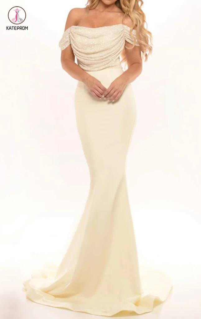 Royal Blue Mermaid Off the Shoulder Sequin Long Prom Dress Sexy Bridesmaid Dress KPB0082