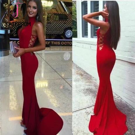 Sexy White Mermaid High Neck Sleeveless Long Prom Dresses KPP0135