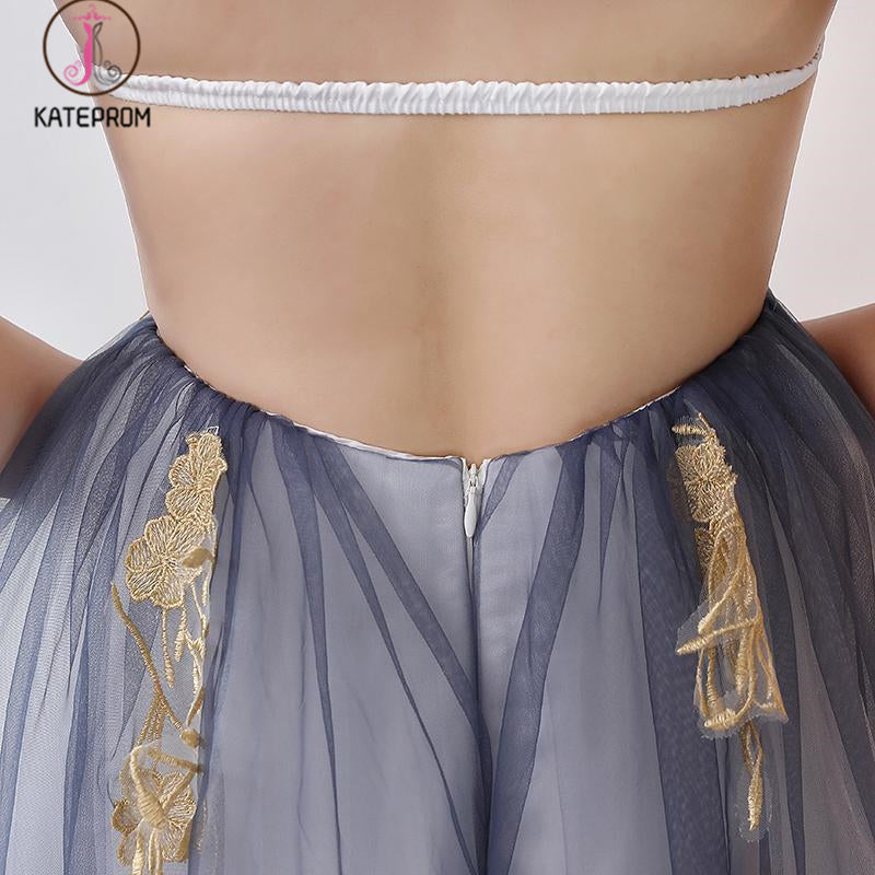 A-line Halter Tulle Prom Dresses With Applique, Ombre Sexy Backless Formal Dresses KPP0527