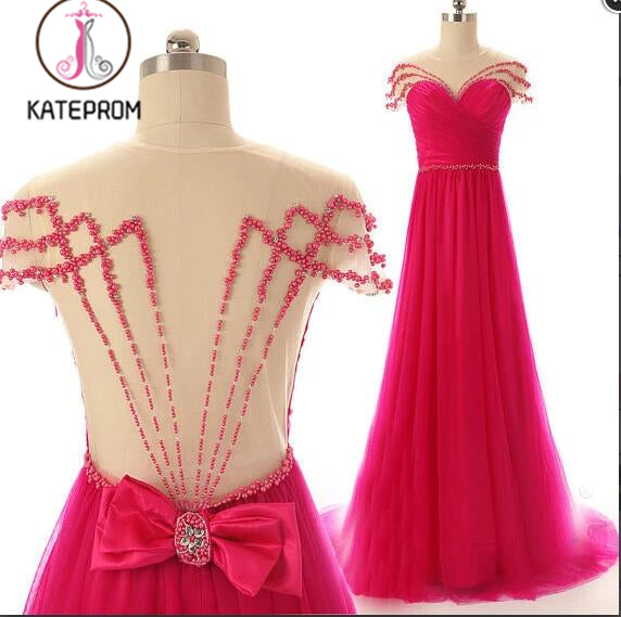 Sexy A line Beading Prom Dresses,Tulle Prom Dress,Long Evening Dress KPP0148