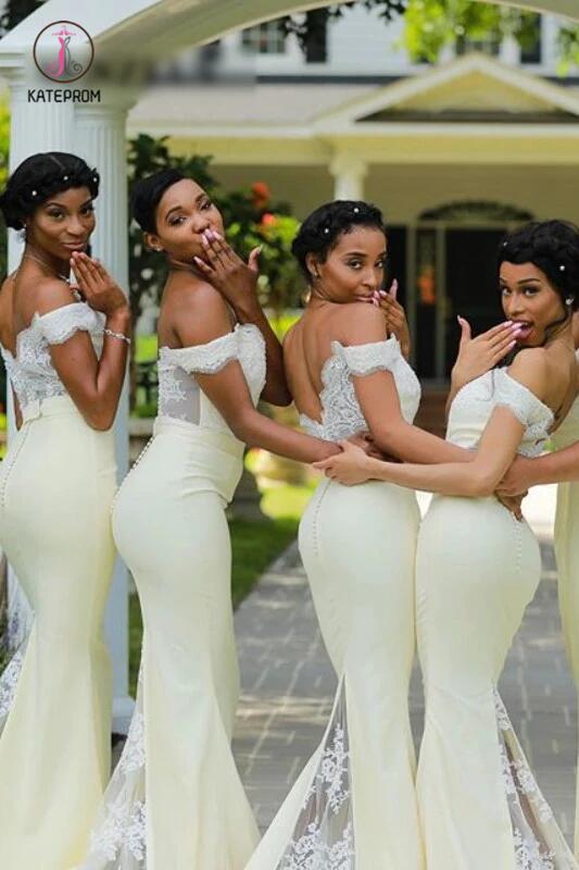 Long Off Shoulder Lace Bridesmaid Dress, Sexy Mermaid Bridesmaid Dress KPB0150