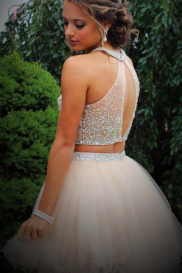 Two Piece Tulle Beading Prom Dresses Homecoming Dresses KPH0025