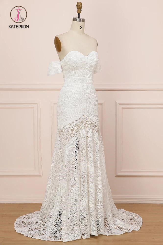 Modest Sweetheart Neck Lace Bridal Dress Beach Wedding Dresses, Sexy Boho Bridal Dress KPW0456