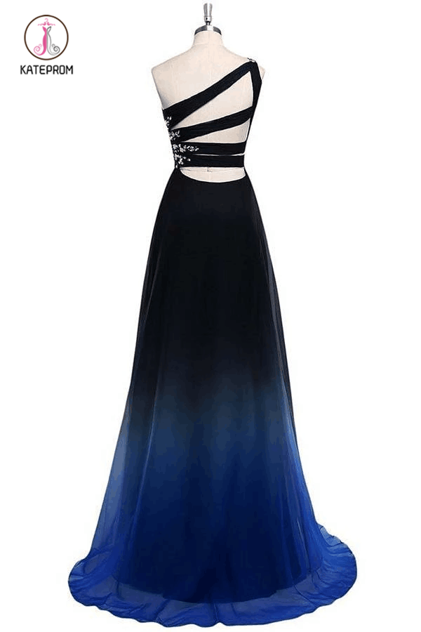 Ombre A Line One Shoulder Beading Chiffon Prom Dress,Gradient Formal Dress KPB0103