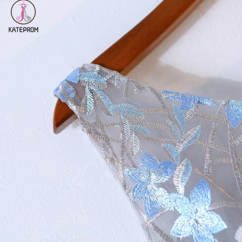 Appliqued A line Tulle Lace Short Prom dress,Sleeveless Homecoming Dresses with Belt KPH0233