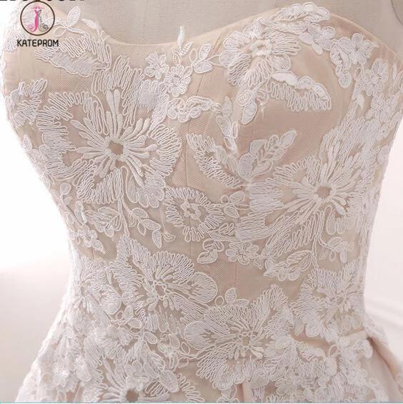 A Line Sweetheart Tulle Wedding Dress with Appliques,Strapless Prom Dresses KPW0199