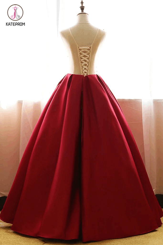 Ball Gown Red Floor-length Scoop Sleeveless rose applique Prom Dresses,Elegant Formal Dresses KPP0237