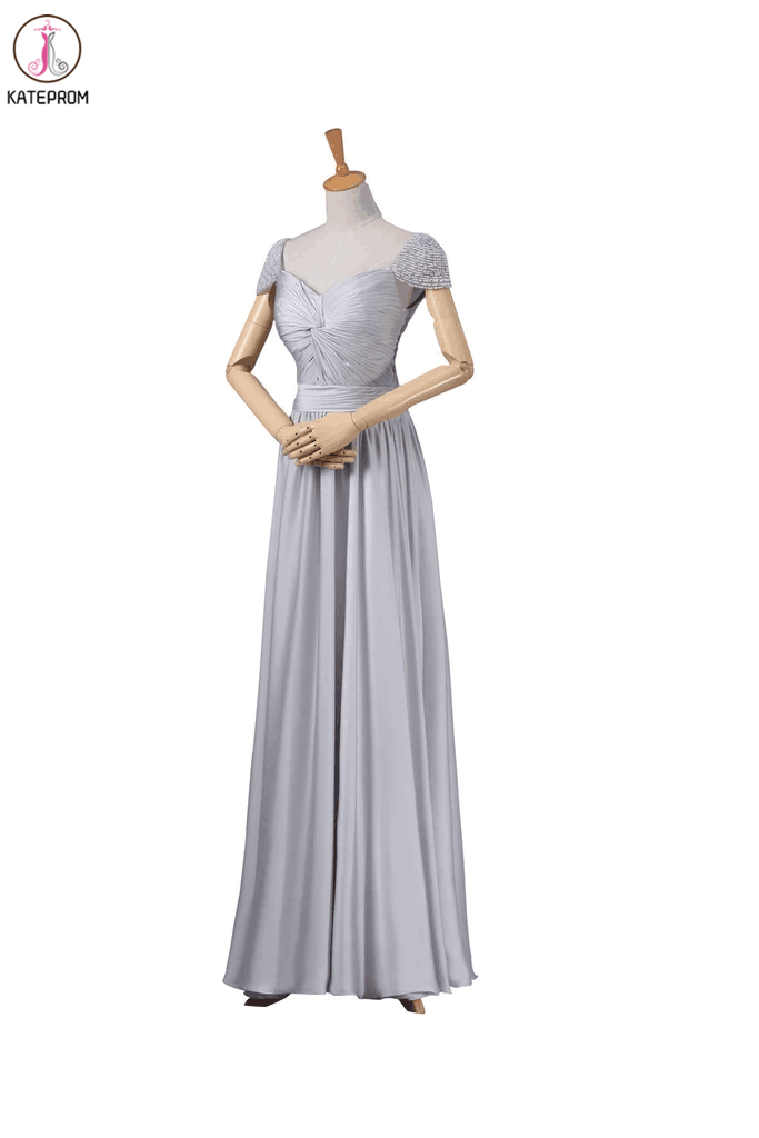 Modest Gray Chiffon Long Prom Dresses KPP0010